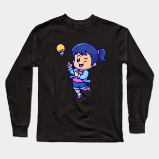 Cute Girl Get Idea Cartoon Long Sleeve T-Shirt